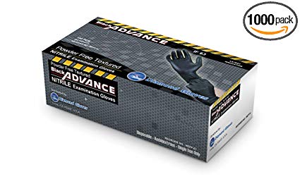 Black Advance Nitrile Examination Powder Free Gloves, Black, 6.3 mil, Heavy Duty, Medical Grade, 1000pcs/case, Case of 10 boxes, 100/box by Diamond Gloves