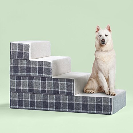 Zinus Cozy Pet Stairs/Pet Ramp/Pet Ladder/Grey Checked