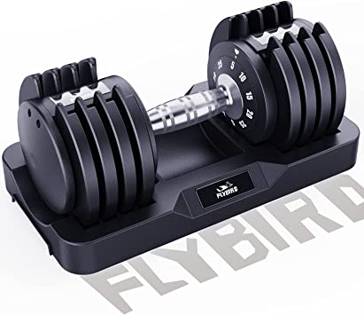 FLYBIRD Adjustable Dumbbell,25LB/55LB/25LBx2 Dumbbell for Men and Women with Anti-Slip Metal Handle,Fast Adjust Weight by Turning Handle,Black Dumbbell with Tray Suitable for Full Body Workout Fitness