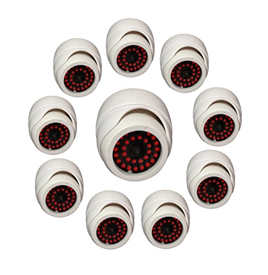 UniquExceptional - 10 PACK Indoor Dummy Fake White Dome Security Cameras with 30 Illuminating LED