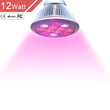 Outtled LED Grow Light 12W/24W, Highest Efficient Hydroponic LED Plant Grow Lights E27 Growing Lamp for Garden Greenhouse in Best 3 Bands Growing Combination (660nm and 630nm Red and 460nm Blue) (12W)