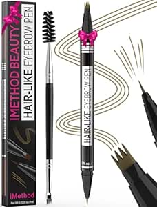 iMethod Eyebrow Pen - Eyebrow Pencil Magical 2-in-1 Eye Brow Pencils for Women with 4-Fork-Tip & Precise Brush-Tip Create Natural Hair-Like Brows, Last All-Day, Microblading Eyebrow Pen, Light Brown