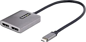 StarTech.com USB-C to Dual Displayport 1.4 Adapter, USB Type-C Muliti-Monitor MST Hub, Dual 5K 60Hz DP Laptop Display Extender/Splitter, HDR, Extra-Long Built-in Cable, Windows Only (MST14CD122DP)