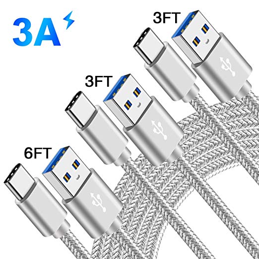 USB C Charger Cable Charging Cord for Moto Motorola G6 G7 G8 Plus Z4 Razr Samsung A50 A10E A20 A90 5G A51 A71 LG Stylo 4 5/G8 G7 Thinq Galaxy Tab A 10.1/10.5 2018 2019,Fast Charge Phone Wire 3-3-6-FT