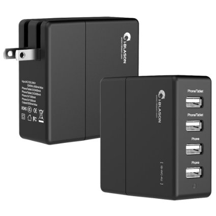 i-Blason 4 Port USB Travel Wall Charger Hub 34W with Smart Charge Technology for Apple iPhone 6 6S 6 Plus iPad Air Mini iPod Touch nano most other phones and tablets 4 Ports