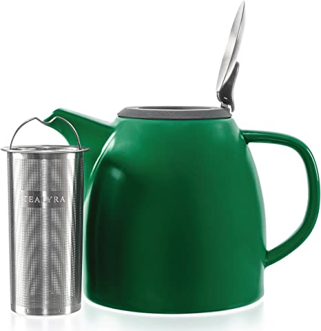 Tealyra - Drago Ceramic Teapot Green - 37oz (4-6 cups) - Large Teapot with Stainless Steel Lid Extra-Fine Infuser for Loose Leaf Tea - Lead-free - 1100ml