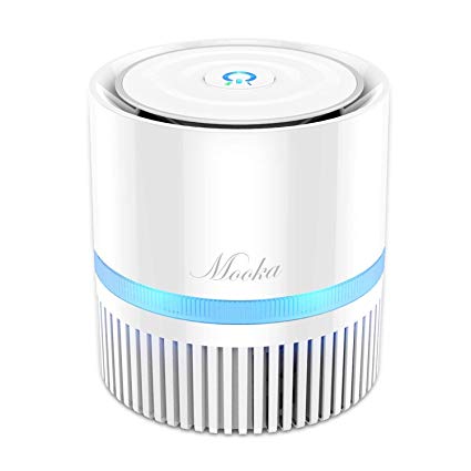 Mooka Air Purifier with True HEPA Filter, Portable Air Cleaner for Rooms and Offices, Odor Cleaner with 3 Stage Filtration System, Night Light, 2 Fan Speeds, 100% Ozone Free