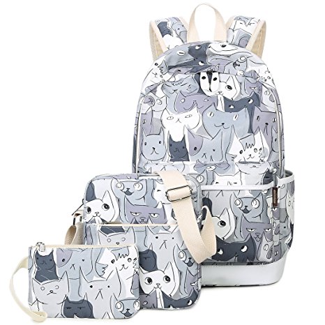 3 Pieces Cute Animal School Backpack Set 14inch Laptop Bookbags for Girls