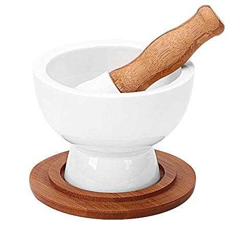 Porcelain Mortar and Pestle – Pill Crusher,Spice Grinder,Herb Bowl,Pesto Powder – Gift Ideal – with Anti-Slip Base and Grip – Molcajete for Seasoning,Paste and Guacamole.