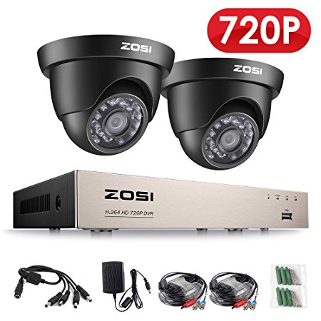 ZOSI Security CCTV Camera System With 2 HD Security Cameras,8CH 720P/1080N HD-TVI CCTV DVR Recorder  2x 720P 1.0 Megapixels Weatherproof Security Cameras System,HDMI 1080P Output, Smart Email Alert with Image, Smart Video Playback, NO HDD