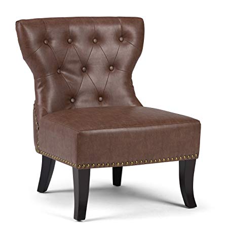 Simpli Home AXCKITS7305-RB Kitchener Traditional 28 inch wide Accent Slipper Chair in Rustic Brown Bonded Leather