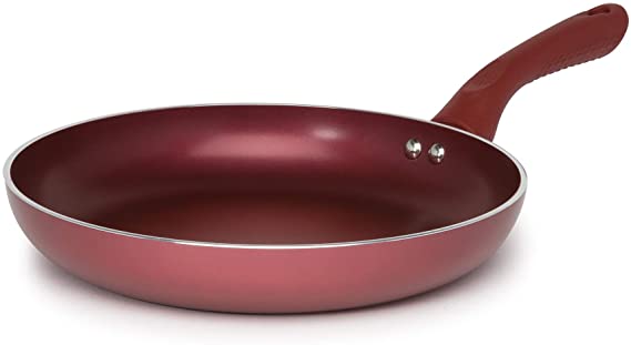 Ecolution Pure Heavy-Gauge Aluminum with a Soft Silicone Handle Non-Stick Fry Pan, 9.5 Inch, Crimson Red