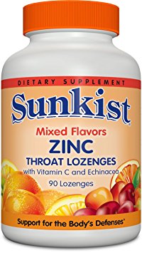 Sunkist Zinc Throat Lozenges with Vitamin C and Echinacea, Mixed Fruit, 90 Count