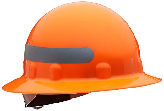 Fibre-Metal by Honeywell SuperEight Thermoplastic Full Brim Hard Hat with 8-Point Ratchet Suspension, Hi-Viz Strong Orange with Silver Reflective Tape