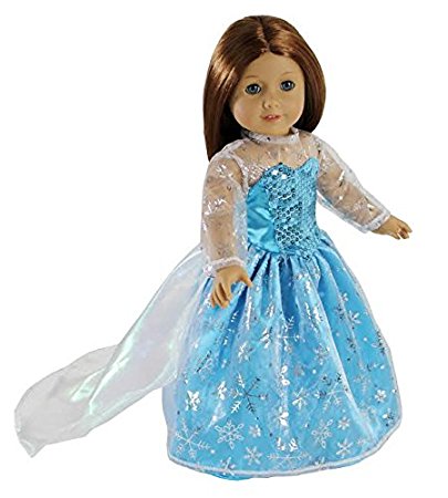 Elsa Inspired Princess Doll Clothes for American Girl Dolls: Stunning Snowflake Sparkle Dress By Dress Along Dolly