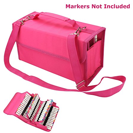 NIUTOP 80 Slots Marker Pen Case Markers Carrying Bag Holder for Primascolor Marker and Copic Sketch Marker, Permanent Paint Marker, Dry Erase Marker, Repair Marker Pen, Color Highlighter (Rose Red)
