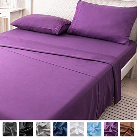 LIANLAM Queen Bed Sheets Set - Super Soft Brushed Microfiber 1800 Thread Count - Breathable Luxury Egyptian Sheets 16-Inch Deep Pocket - Wrinkle and Hypoallergenic-4 Piece(Queen, Purple)