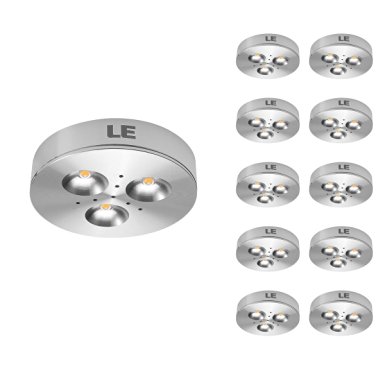 LE 10 Pack Brightest LED Under Cabinet Lighting, Puck Lights, 12VDC, 25W Halogen Replacement, 240lm, Warm White, Under Cabinet Lighting