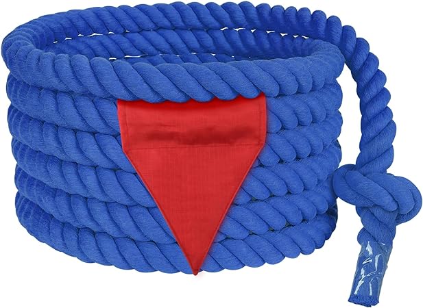 X XBEN Tug of War Rope with Flag for Kids, Teens and Adults, Soft Polypropylene Rope Games for Team Building Activities, Family Reunion, Birthday Party-45ft Blue