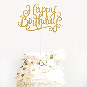 BTSD-home Gold Glitter Happy Birthday Cake Topper for Birthday Party Decorations
