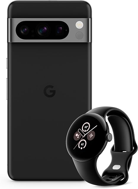 Google Pixel 8 Pro - Unlocked Android Smartphone - Obsidian - 128 GB Pixel Watch 2 - Matte Black Aluminum Case - Obsidian Active Band - Wi-Fi