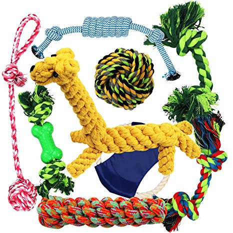 Rope Dog Toys, Indestructible Dog Chew Toys for Aggressive Chewer 10 Mixed Duarable Pet Toys Set for Small, Medium and Large Dogs