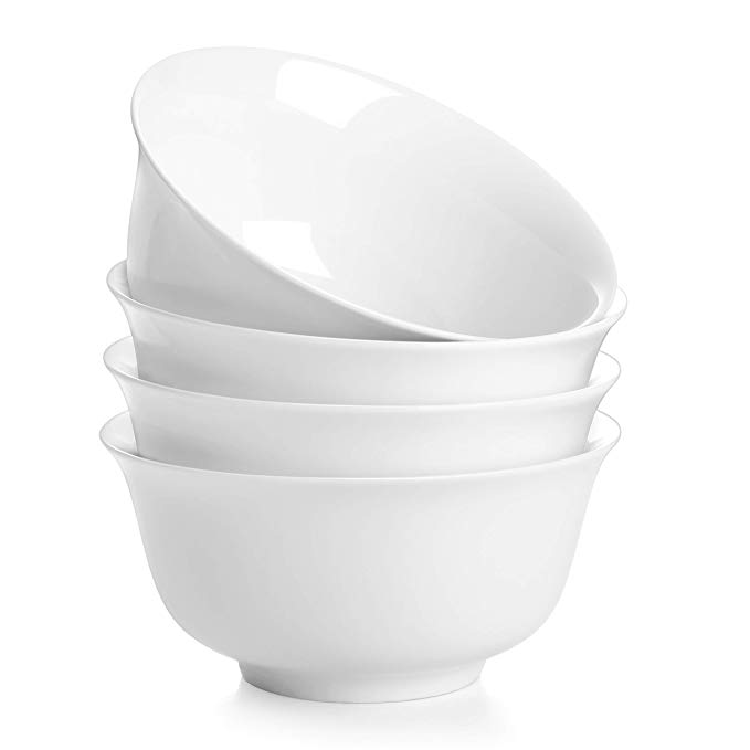 DOWAN 30 oz Porcelain Soup Bowl Set - Set of 4, White, Deep