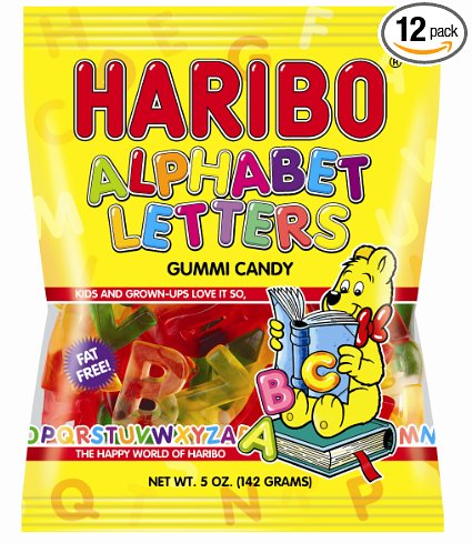 Haribo Gummi Candy, Alphabet Letters, 5-Ounce Bags (Pack of 12)