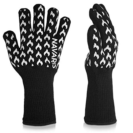 Navaris Extreme Heat Resistant Grill Gloves - BBQ Gloves Cooking, Grilling, Baking, Smoking up to 932°F / 500°C - 1 Pair Kitchen Oven Mitts