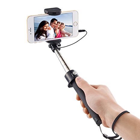 Selfie Stick, SIDARDOE Ultra Compact Flexible Wired Selfie Stick with Remote Shutter for iPhone Samsung Galaxy and Other Android Smartphones - Black
