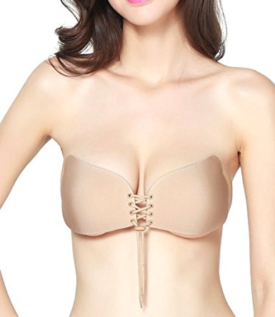 LANFEI Women Sexy Lace Up Silicone Invisible Bra Seamless Self-adhesive Bras