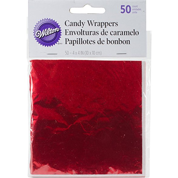 Wilton 1904-1198 Foil Wrappers, 4-Inch by 4-Inch, Red, 50-Pack