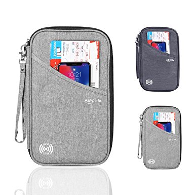 RFID Passport Wallet, RFID Wallets for Men for Women,RFID Blocking Waterproof Travel Document Organizer with Removable Wristlet Strap by ABC life Travel Accessories for Credit Cards etc.