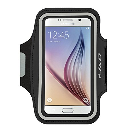 Galaxy S6 Armband, J&D Sports Armband for Samsung Galaxy S6, Key holder Slot, Perfect Earphone Connection while Workout Running (Black)