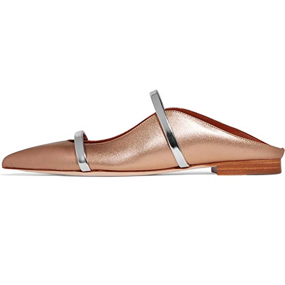 Comfity Mules for Women, Pointed Toe Slippers Two Narrow Single Band Slides Backless Dress Flats