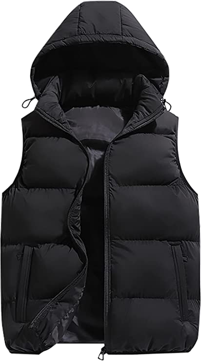 Panegy Men's Quilted Winter Vest Outdoor Removable Hooded Padded Puffer Vest