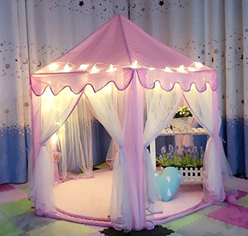 IsPerfect Kids Indoor Princess Castle Play Tents,Outdoor Large Playhouse With 23 Feet Led Star Lights,Perfect Outdoor Child Toys - 55"x 53"(DxH)