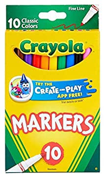 Crayola Classic Fine Line Markers, Assorted Colors 10 ea ( Pack of 20)