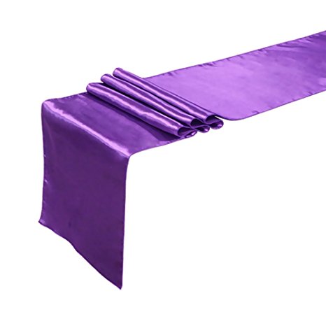Ling's Moment Satin Table Runners for Wedding Decoration, Bright Silk and Smooth Fabric Party Table Runners, 12 x 108 Inch, Purple, Set of 10