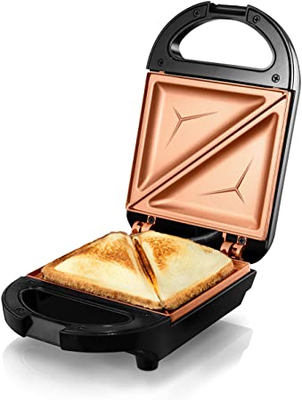 GOTHAM STEEL 2980 Maker, Toaster and Electric Panini Grill with Ultra Nonstick Copper Surface Makes Sandwich in Minutes with Virtually No Clean Up, Single, Brown