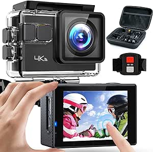 Action Camera 4K 60FPS 20MP Touch Screen 8X Zoom with Carrying Case,Wi-Fi EIS 40M Waterproof Underwater Vlog CamcoderRemote Control Sports Cam with Mounting Accessories Kit