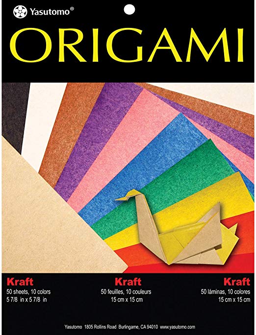 Yasutomo Fold 'EMS Solid Origami Paper (50 Pack), 5.875", Kraft with Assorted Colors