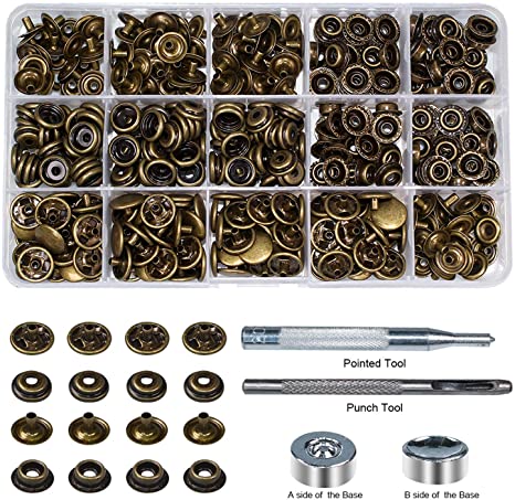 INNETOC 100 Sets - 12mm(1/2") Metal Line 24 Gunmetal Black Plated Steel Snaps Fastener Leather Rapid Rivet Button Sewing with Seting Tool (12mm, Bronze)