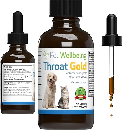 Pet Wellbeing Throat Gold for Cats - Vet-Formulated - Soothes Throat Discomfort and Occasional Cough, Supports Upper Respiratory Tract - Natural Herbal Supplement 2 oz (59 ml)