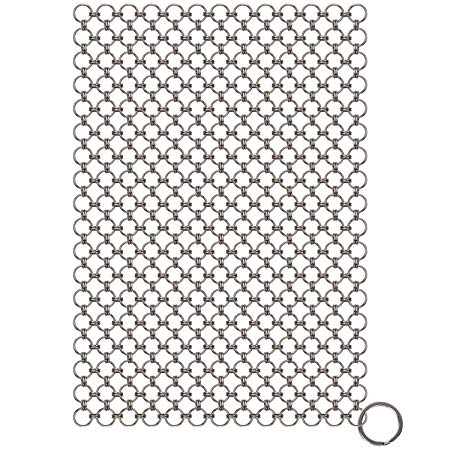 Blisstime Cast Iron Cleaner Premium Stainless Steel Chainmail Scrubber (8 IN X 6 IN)