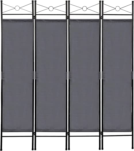 JAXPETY 4 Panel Room Divider Folding Privacy Screen Portable Partition Wall Steel Frame, Gray