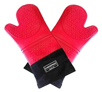 ChefzPros Silicone Cooking Gloves - Premium Quality Heat Resistant Oven Mitts Pair Extra Long With Stylish Quilted Inner Multi-use Barbecue Gloves Cooking Mitts Pot Holders