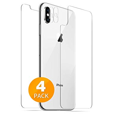 Tensea Screen Protector for Apple iPhone Xs Max 6.5 inch Front and Back Tempered Glass Firm, Anti-Scratch, Anti-Fingerprint, Case Friendly, 3D Touch, HD Clear, 2 Pack (Front&Back&Camera-4pc)