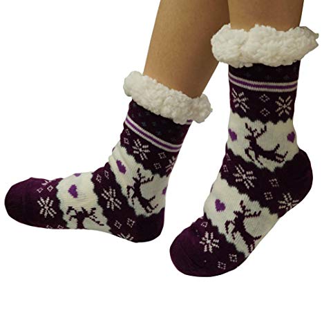Women's Winter Warm Cozy Fuzzy Fleece Slipper Socks Christmas Gift