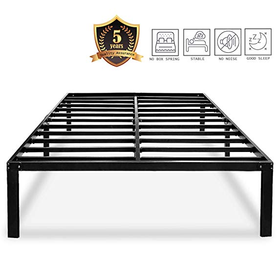 HAAGEEP Heavy Duty King Bed Frame No Box Spring Needed 14 Inch Black Metal Platform Beds Frames with Storage